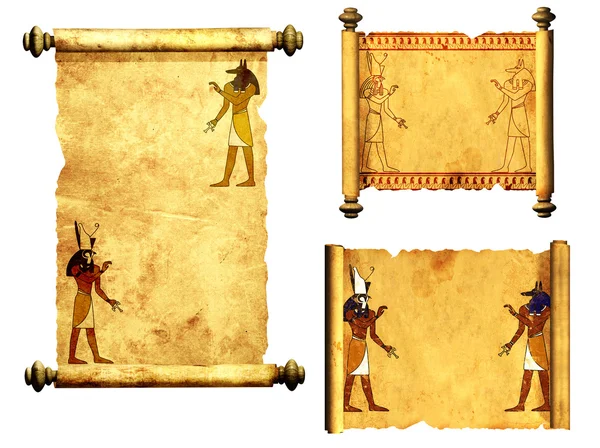 Set of scrolls with Egyptian gods images - Anubis and Horus — Stock Photo, Image