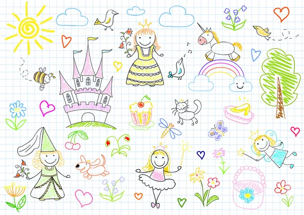 Vector sketches with princesses and fairy — Stock Vector