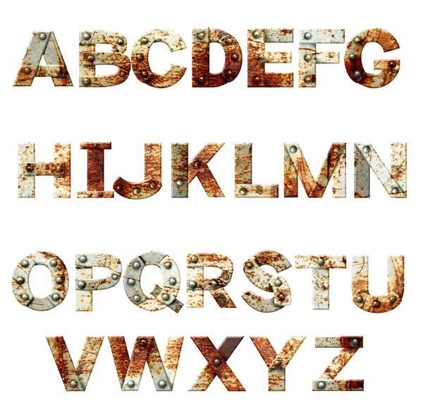 Alphabet - letters from rusty metal with rivets — Stock Photo, Image