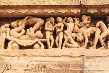 Ünlü erotik insan heykeller Tapınağı, Khajuraho, Hindistan
