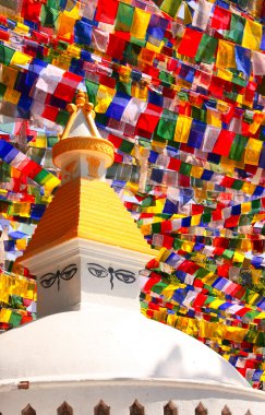 Stupa Buda gözleri ve dua bayrakları, Katmandu, Nepal