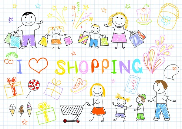 A happy family on shopping — Stock Vector