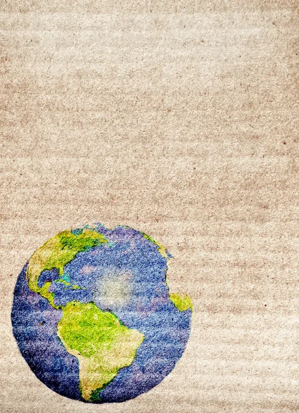 Kağıt dokusu üzerinde basılı soyut Dünya Haritası — Stok fotoğraf