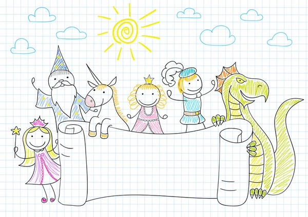 Bannière vectorielle avec personnages de contes de fées — Image vectorielle