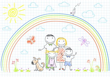 Mutlu aile - anne, baba ve iki çocuk