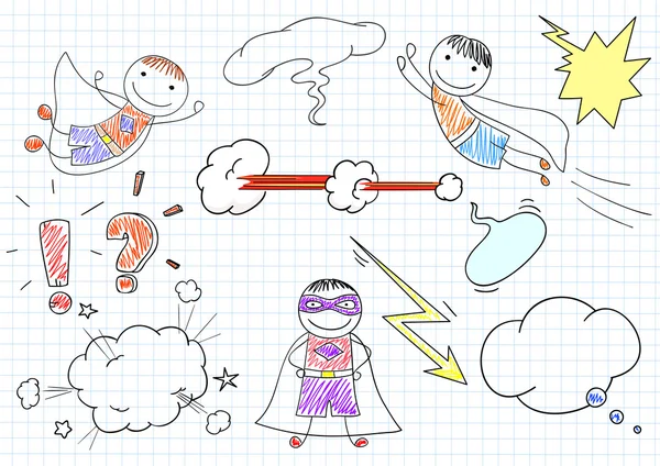 Garçons heureux en costumes de super-héros — Image vectorielle