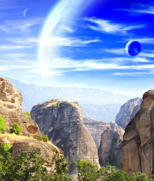 Fantastic landscape with planet — Stock Photo, Image