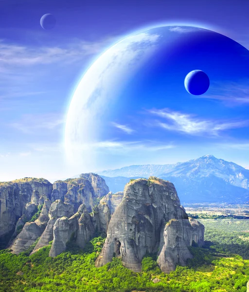 Fantastic landscape with planet — Stock Photo, Image