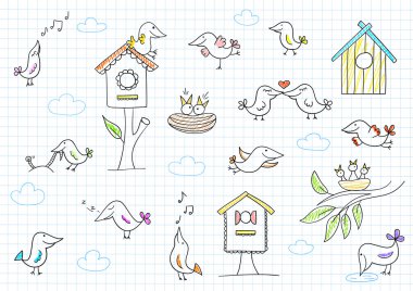 Set of cute birds clipart