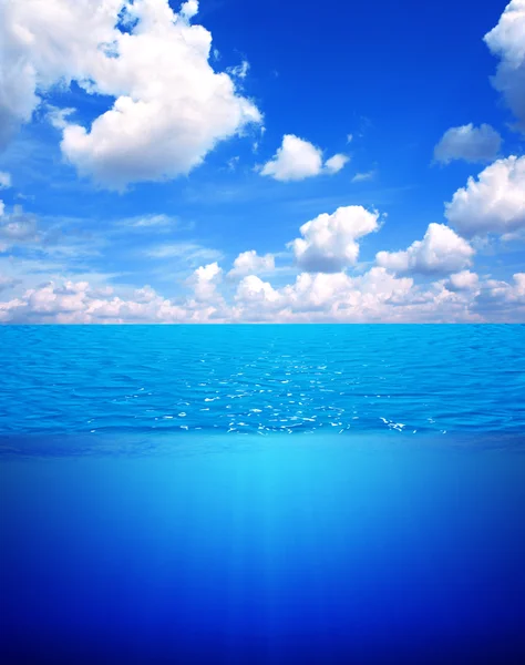 Подводная сцена и голубое небо — стоковое фото