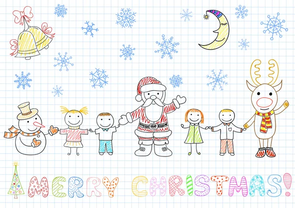 Vektor-Skizzen - Weihnachtsmann und Kinder — Stockvektor