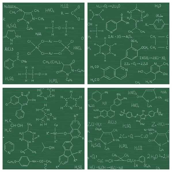 Set of seamless vector backgrounds with chemistry formulas and e — Stock Vector