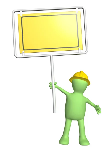 3d puppet-builder with emergency sign — Stock Photo, Image