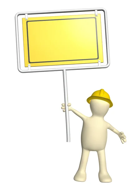 3d puppet-builder with emergency sign — Stock Photo, Image