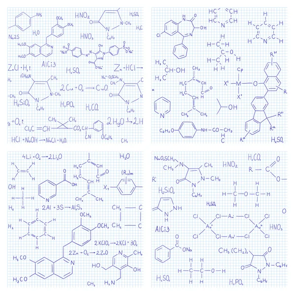 Set of seamless vector backgrounds with chemistry formulas and e — Stock Vector