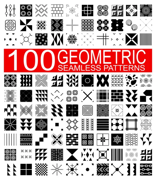 Collection of 100 different vector geometric seamless patterns — Stock Vector