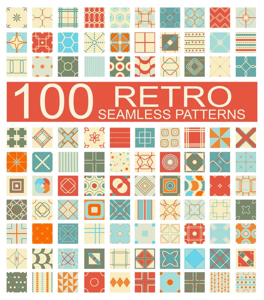 Collection of 100 retro different vector geometric seamless patt — Stock Vector