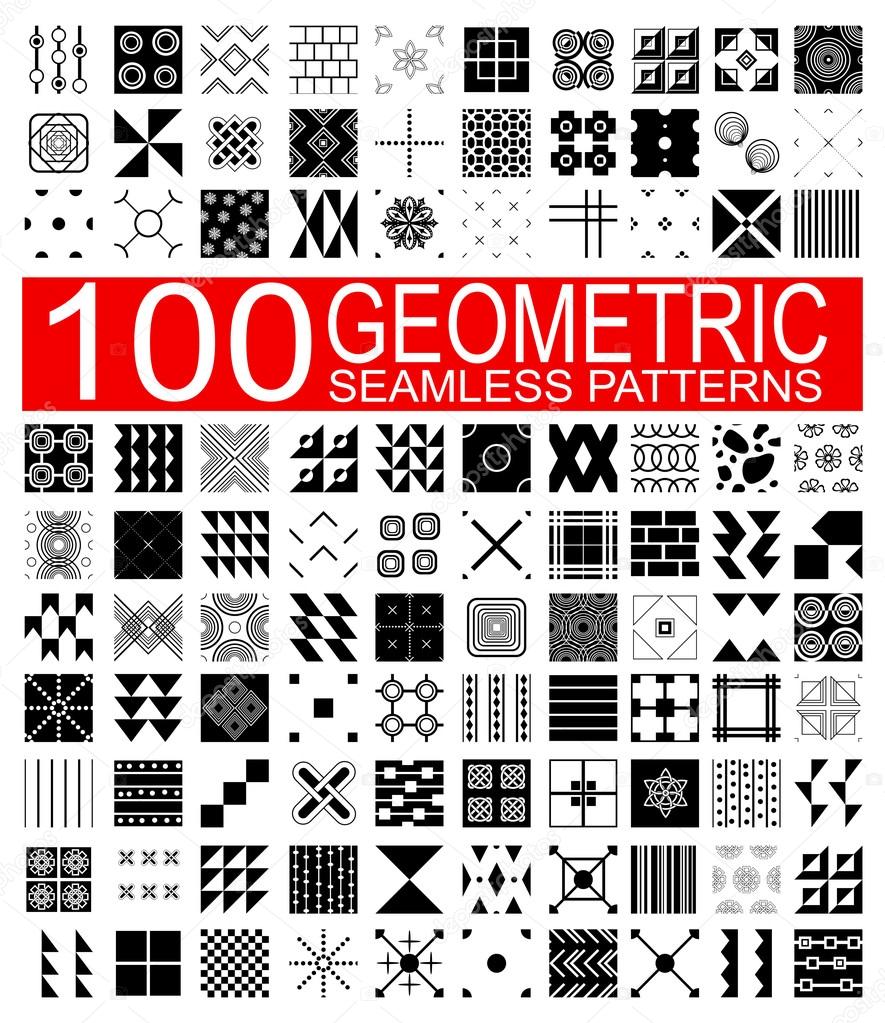 Collection of 100 different vector geometric seamless patterns 