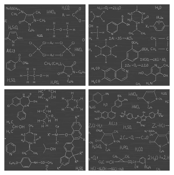 Set of seamless vector backgrounds with chemistry formulas and e — Stock Vector