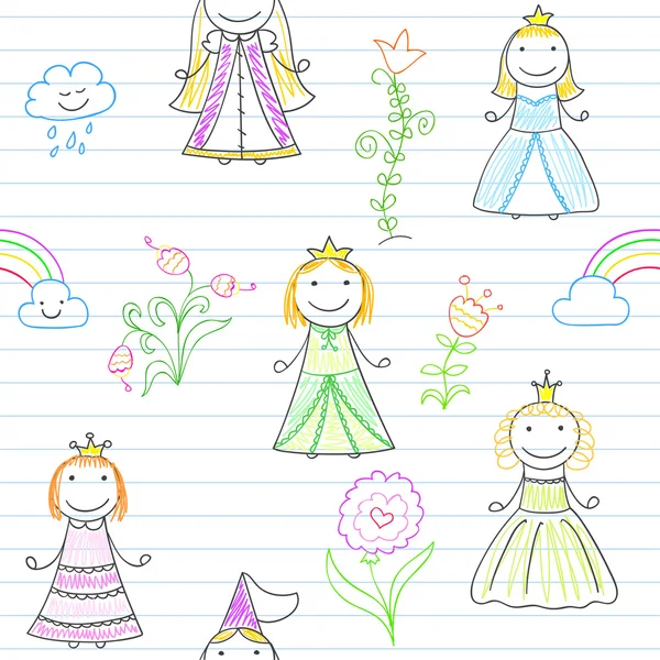 Seamless background with happy little princesses — Stock Vector