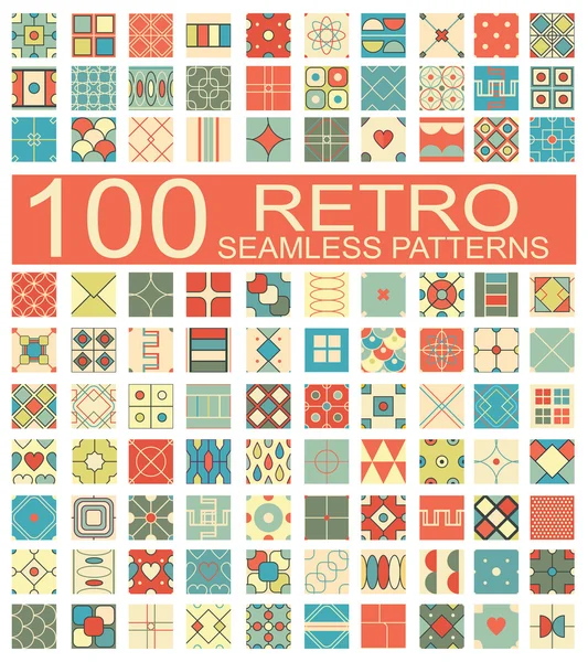 Collection of 100 retro different vector geometric seamless patt — Stock Vector