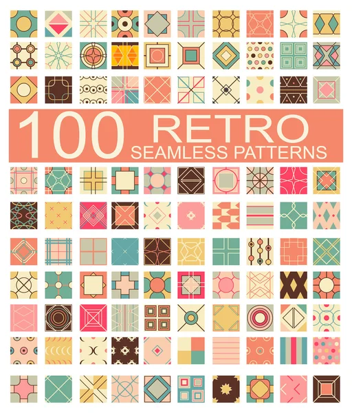 Collection of 100 retro different vector geometric seamless patt — Stock Vector