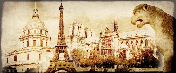 Grunge background with paper texture and landmarks of Paris — Stock Photo, Image