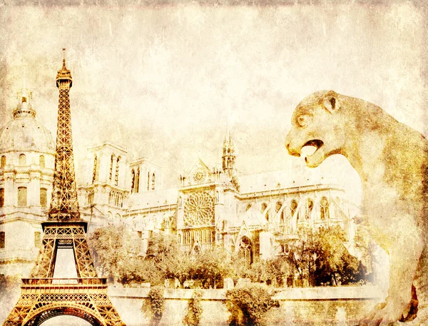 Fond grunge avec texture de papier et monuments de Paris — Photo