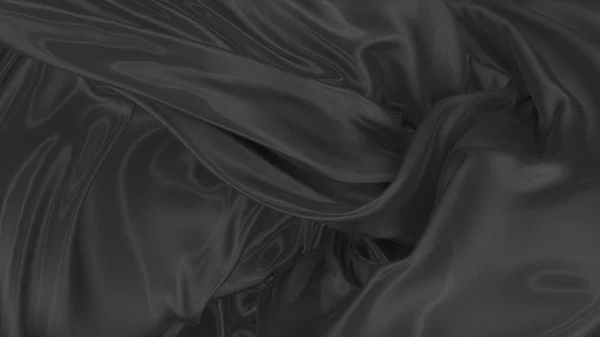 Beautiful flowing fabric flying in the wind. Black wavy silk or satin. Abstract element for design. 3D rendering image. Image isolated on a white background.