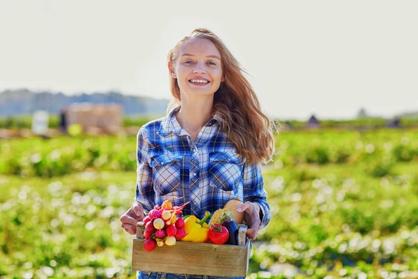 Woman with fresh organic vegetables from farm — Stock Photo, Image