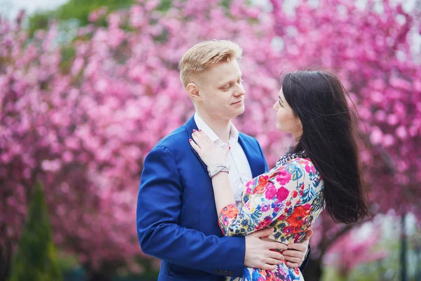 Romantisches Paar in Paris an einem Frühlingstag — Stockfoto