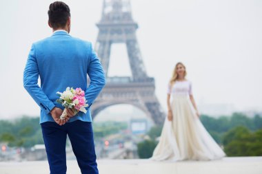 Just married couple in Paris, France clipart