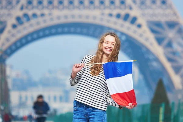 Beautiful young girl with French national flag — Stock Photo, Image