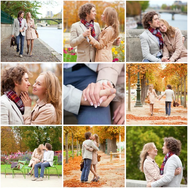Collage mit einem jungen romantischen Paar beim Date — Stockfoto