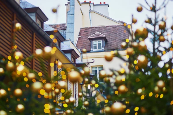 Street in Paris decorated with Christmas — Stock Photo, Image