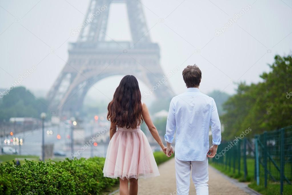 Romantic couple together in Paris