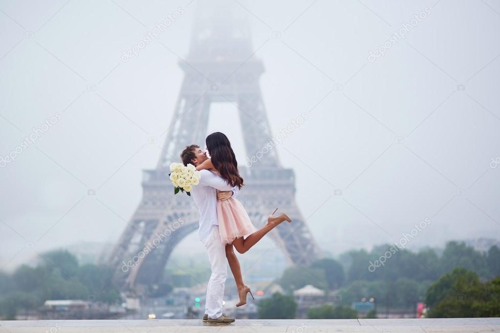 Romantic couple together in Paris