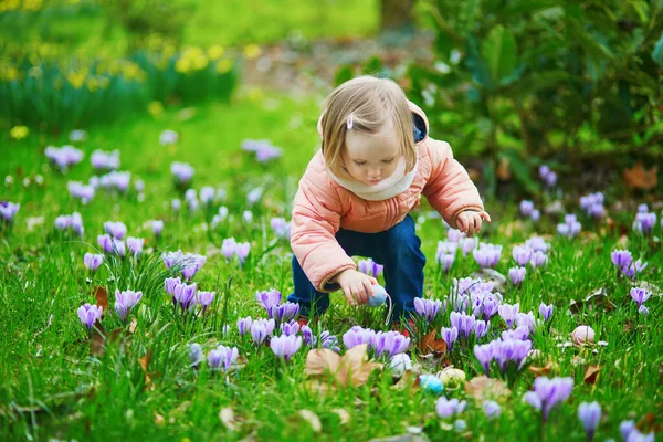 Cute Little Girl Playing Egg Hunt Easter Toddler Looking Colorful Stock Picture