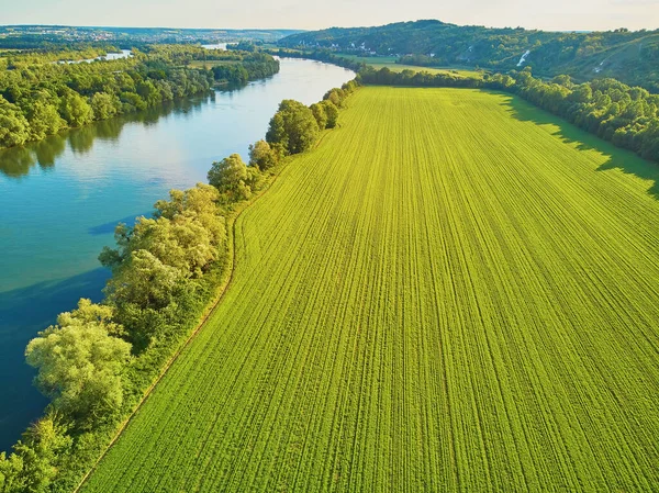 Сценічний Вигляд Річки Сени Зелених Полів Французькій Сільській Місцевості Val — стокове фото