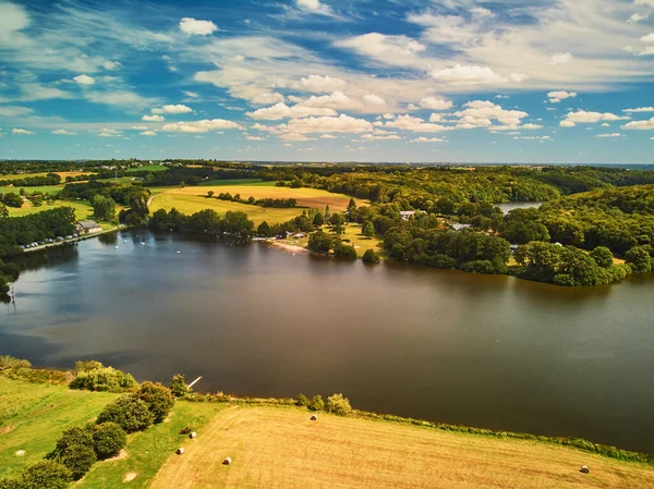 Aerial View Pastures Farmlands Brittany France Beautiful French Countryside Green — Stock Photo, Image