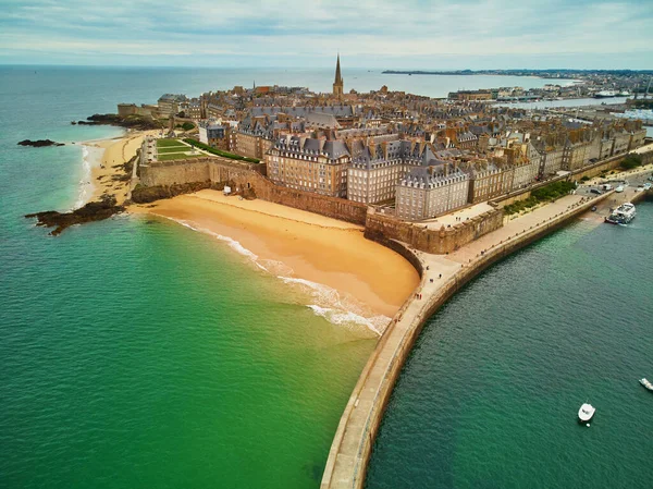 Vista Panorámica Del Dron Aéreo Saint Malo Intra Muros Bretaña —  Fotos de Stock