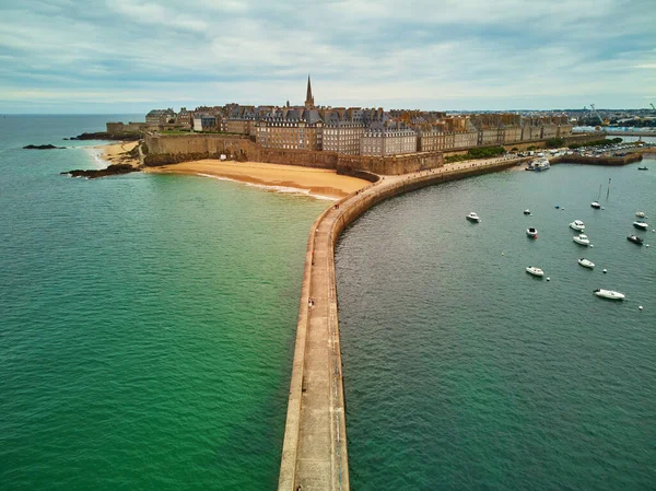 Vista Panorámica Del Dron Aéreo Saint Malo Intra Muros Bretaña — Foto de Stock