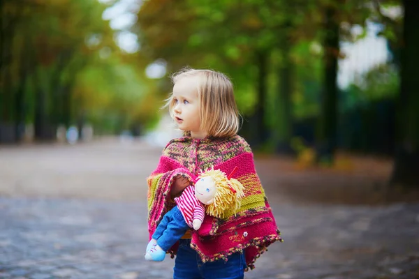 Adorable Toddler Girl Walking Park Fall Day Paris France Child — Stock Photo, Image