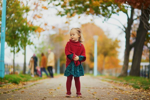 Menina Adorável Criança Brincando Parque Outono Paris França Miúdo Feliz — Fotografia de Stock