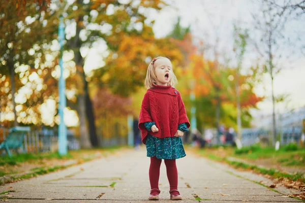 Menina Adorável Criança Brincando Parque Outono Paris França Miúdo Feliz — Fotografia de Stock