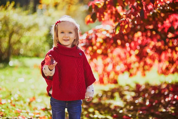 Чарівна Дівчинка Яка Грає Осінньому Парку Щаслива Дитина Насолоджується Осіннім — стокове фото