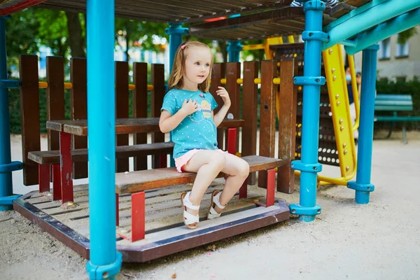 Adorable Little Girl Playground Sunny Day Preschooler Child Playing Small — Stock Photo, Image