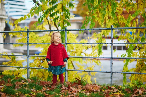 Adorable Toddler Girl Playing Autumn Park Paris France Happy Kid — Stock Photo, Image