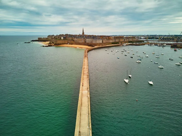 Vista Panorámica Del Dron Aéreo Saint Malo Intra Muros Bretaña —  Fotos de Stock