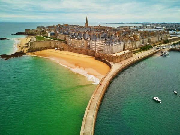 Vista Panorámica Del Dron Aéreo Saint Malo Intra Muros Bretaña —  Fotos de Stock